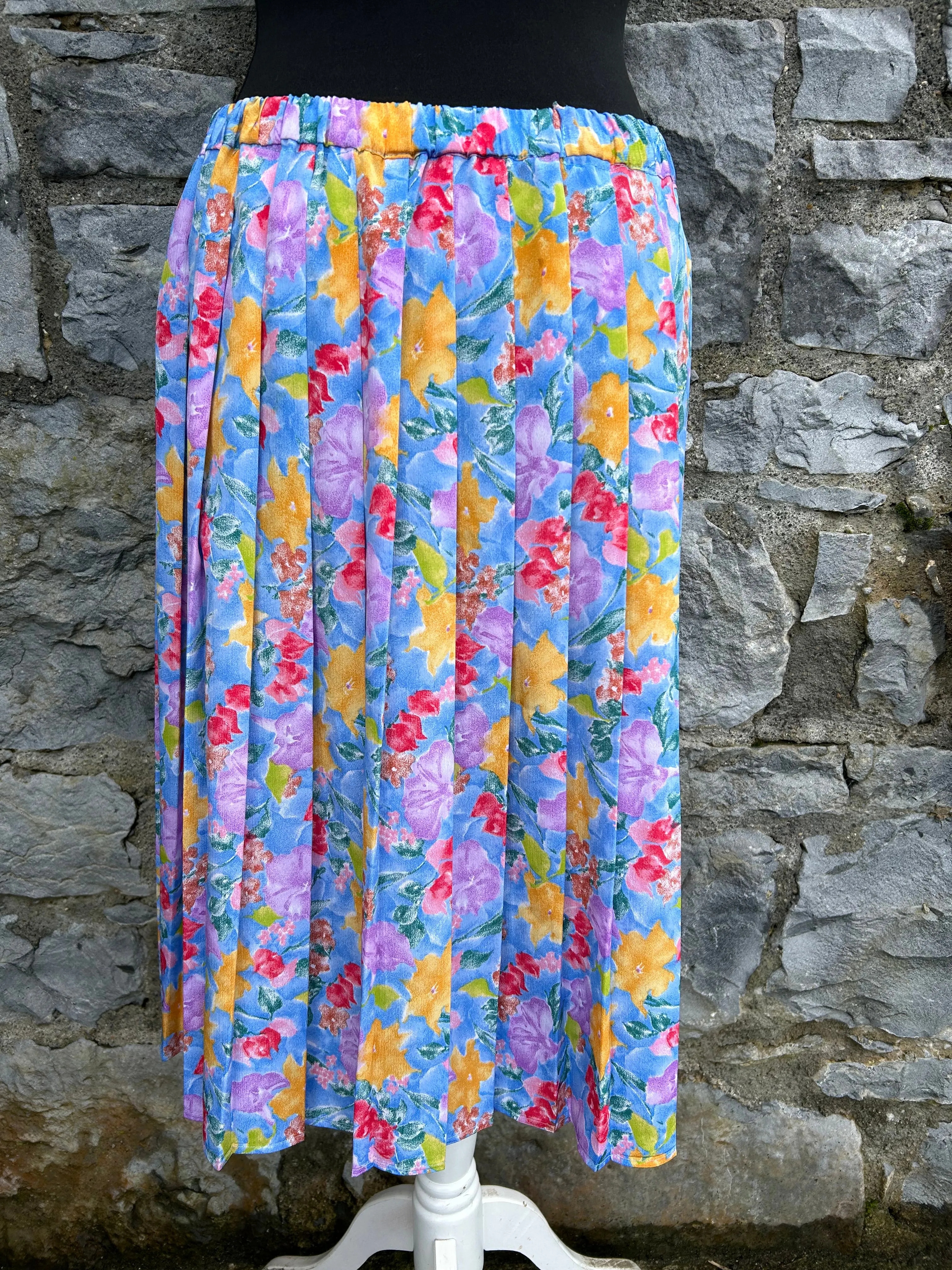 80s Colourful flowers pleated skirt uk 10-14