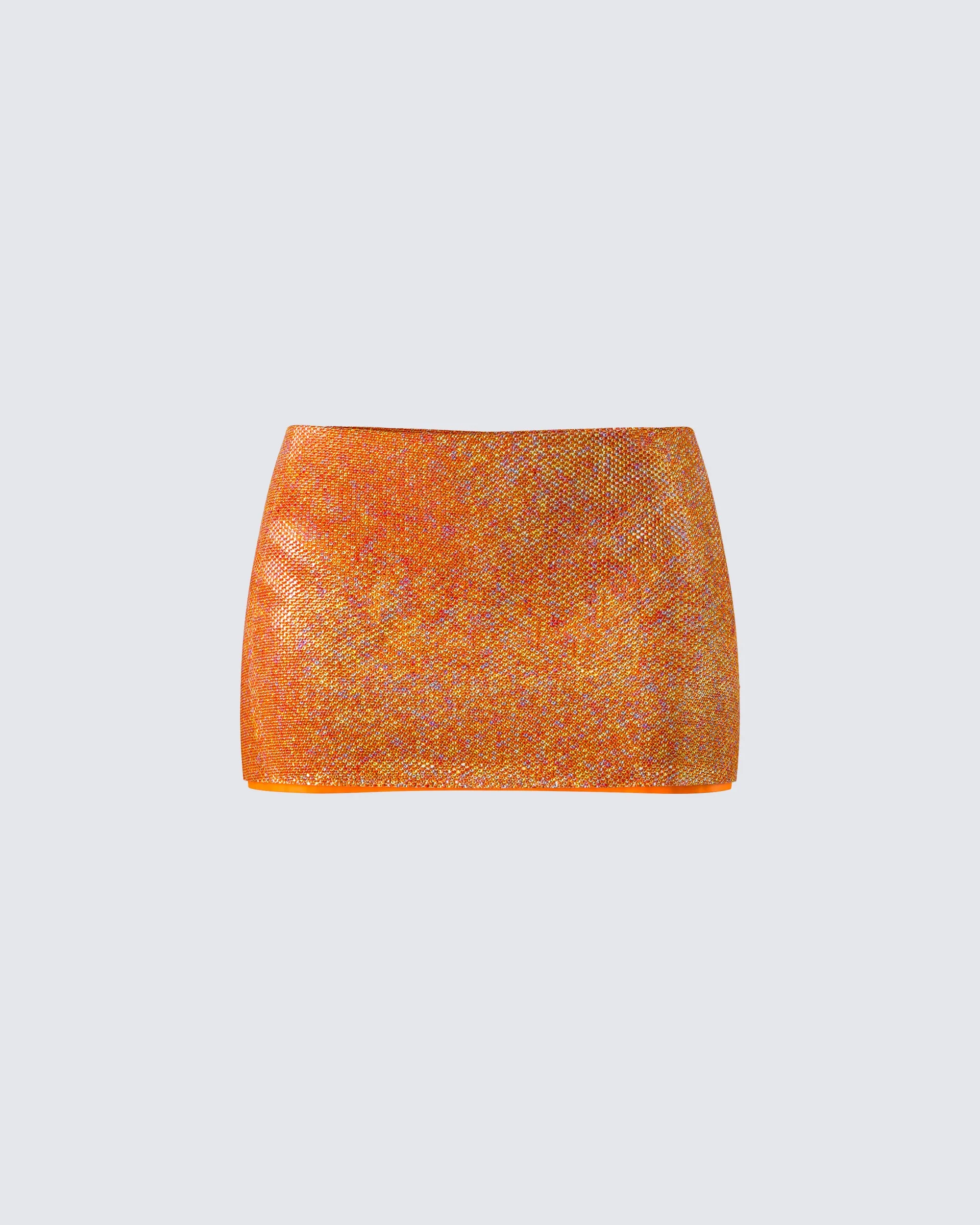 Alyah Orange Rhinestone Micro Mini Skirt