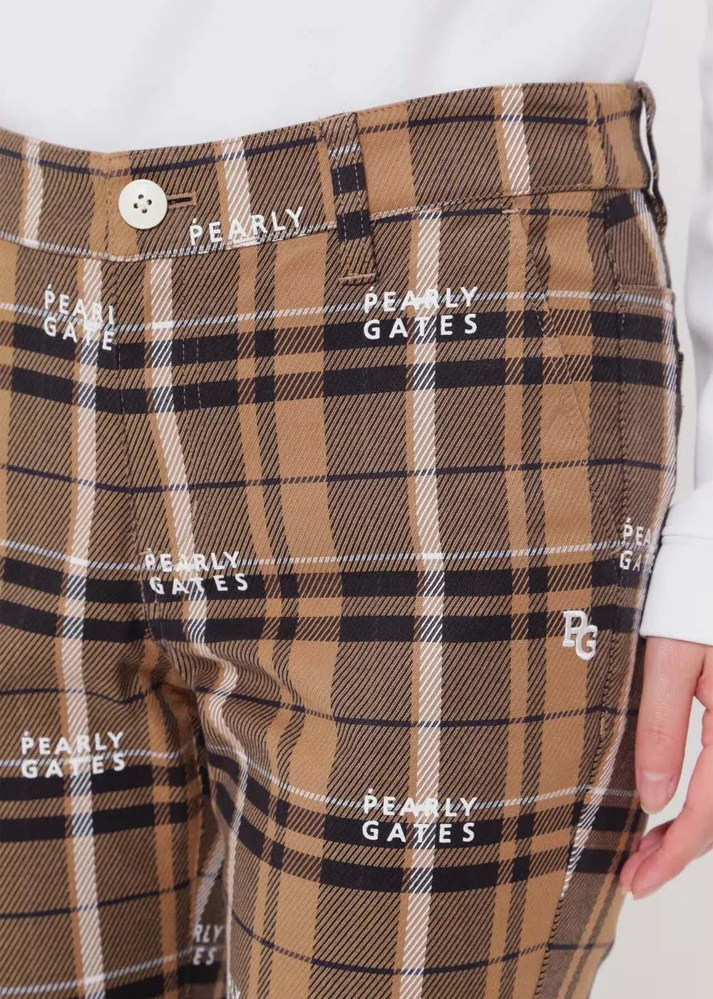 Beige Cotton Stretch Calze Check Pants