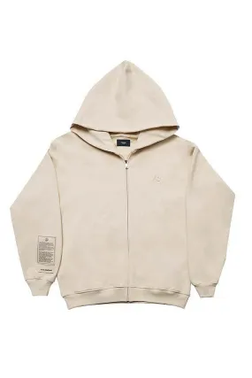 Beige Unisex Embroidery Zipper Hoodie