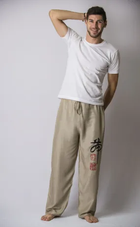 Chinese Writing Men's Thai Yoga Pants in Khaki