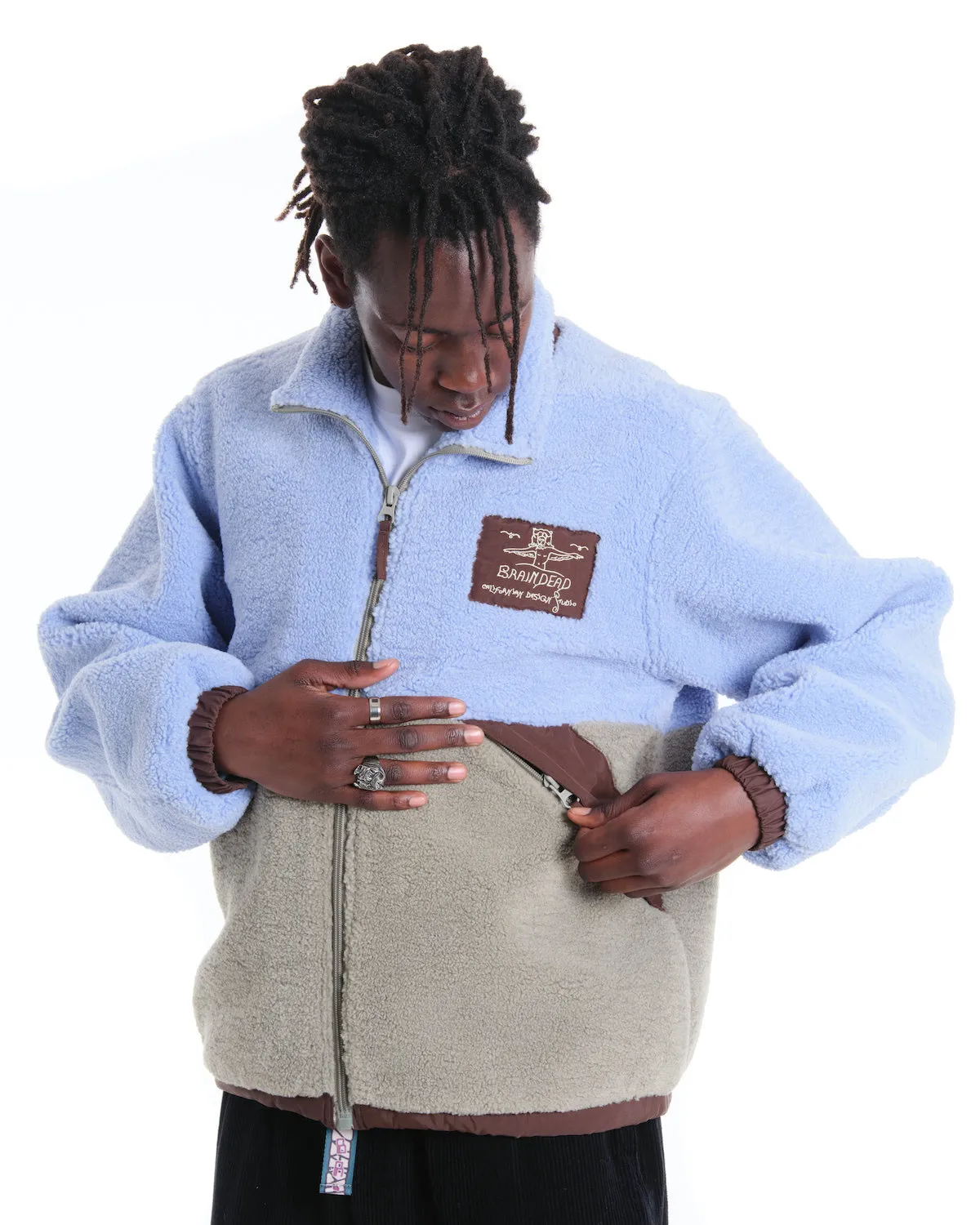 Blue/Seafoam Full Zip Paneled Sherpa Jacket for Climbing - California Style