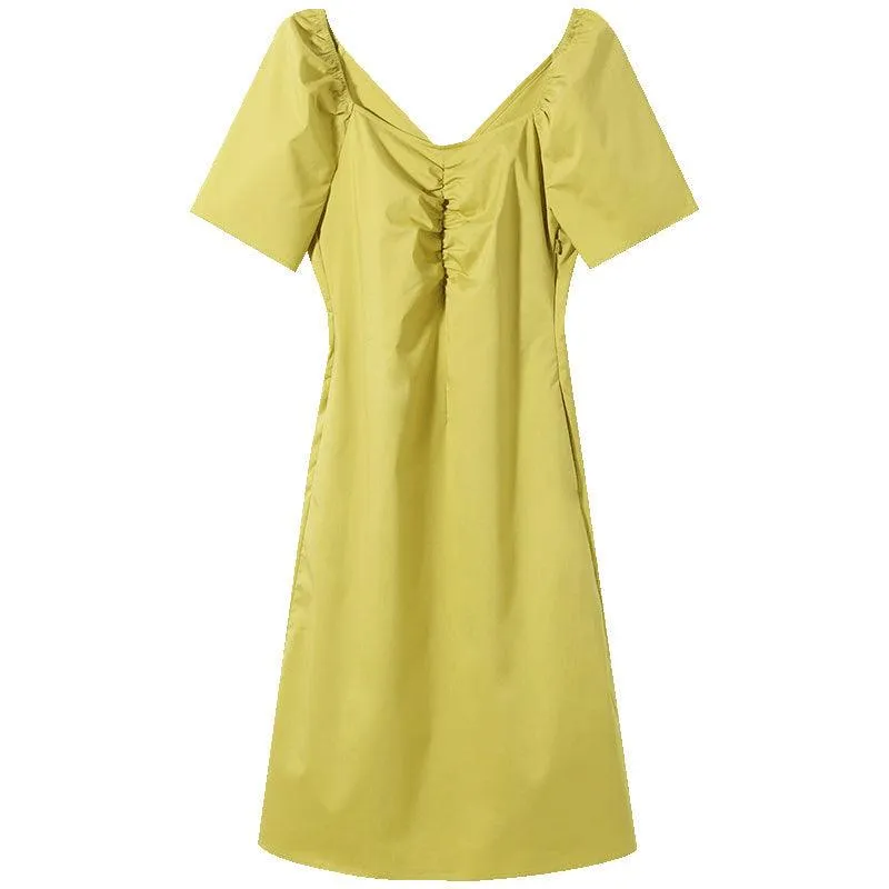 Cotton Gathered Pleated Dress