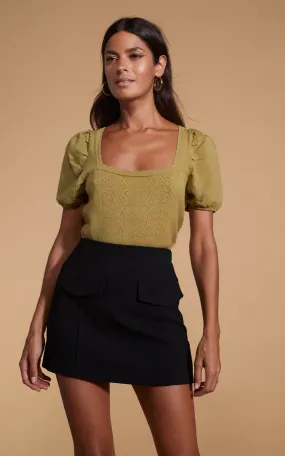 Daphne Pointelle Top in Khaki