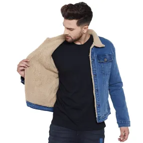 Dark Blue Faux Fur Lined Sherpa Denim Jacket