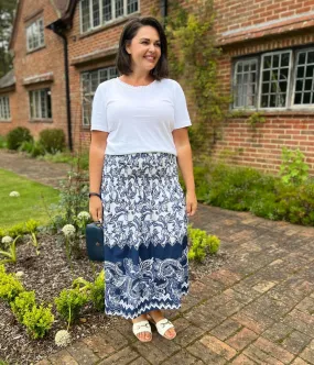 Dark Blue Printed Cotton Dress or Skirt