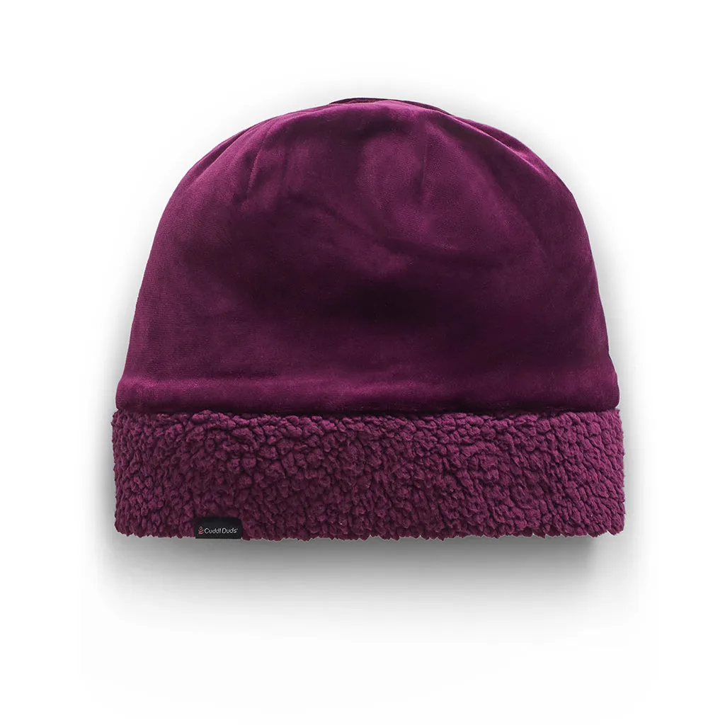 Double Plush Velour Hat with Sherpa Cuff