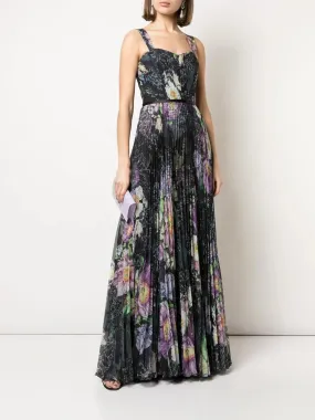 Floral Print Pleated Gown