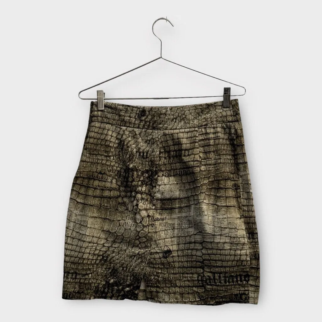 Galliano Khaki Snakeskin Newspaper Print Skirt