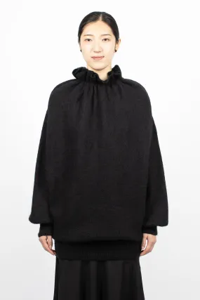 Gathered Pleated Neck Jumper Black