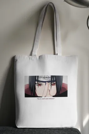 Itachi Anime White Tote Bag with Zipper