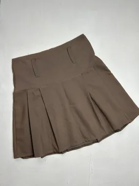 Khaki denim low rise pleated mini skirt (M)