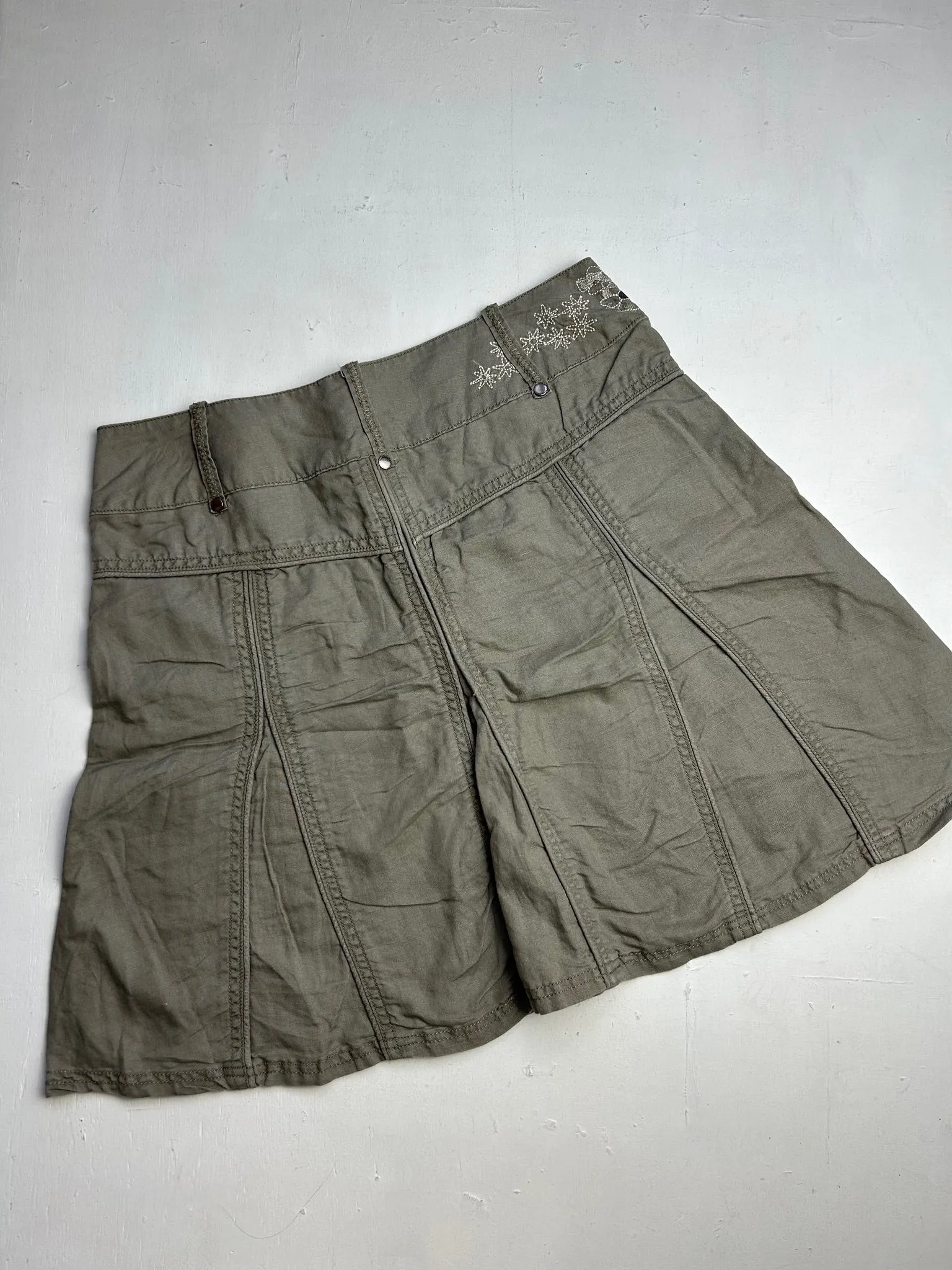 Khaki linen pleated mini skirt (S/M)