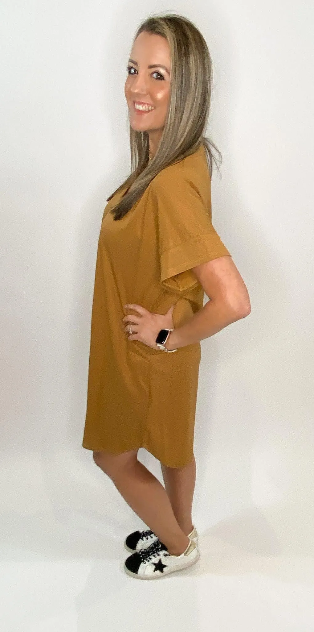 Khaki Solid Basic Dress