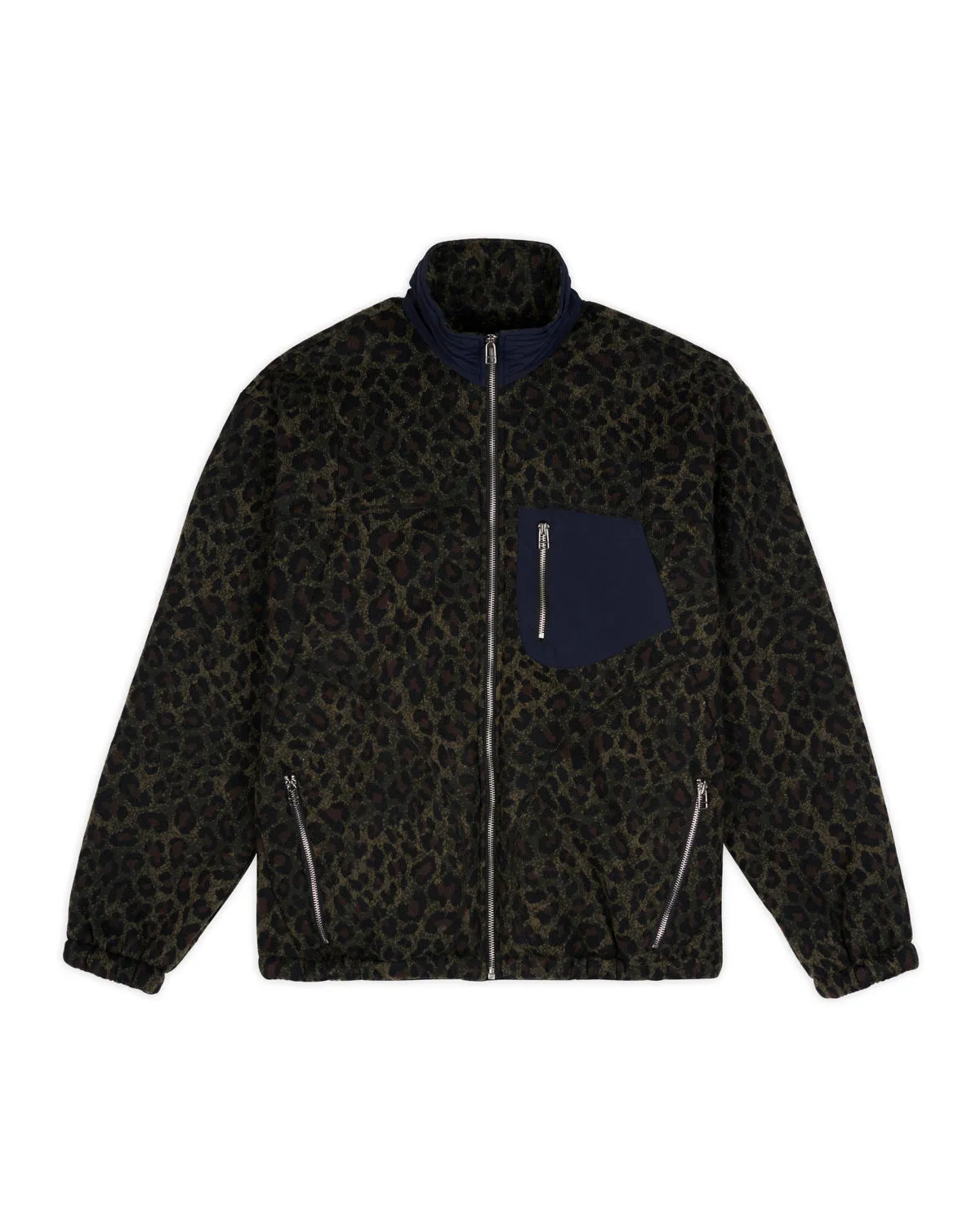 Leopard Reverse Sherpa Jacket - Olive