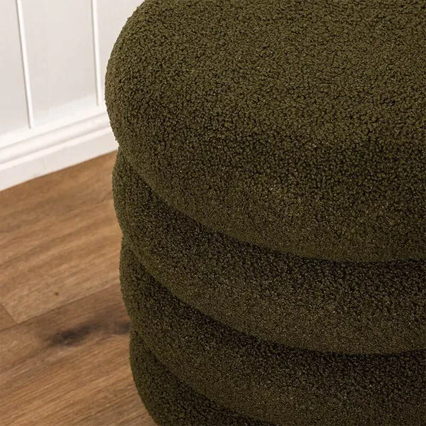 Lucia Round Boucle Stool - Khaki