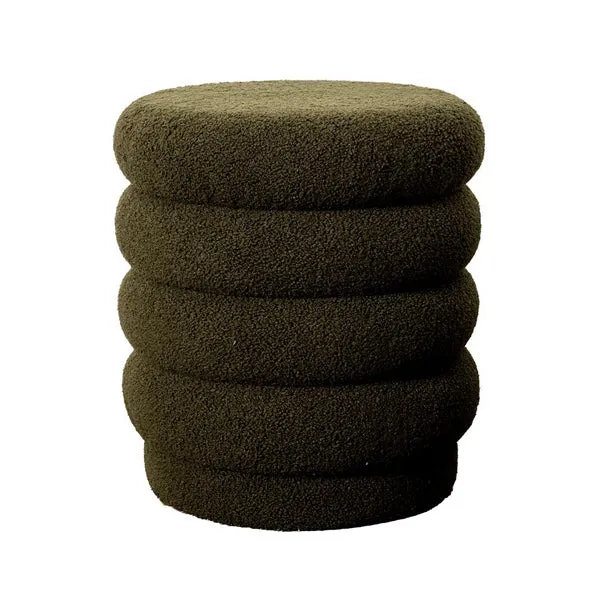 Lucia Round Boucle Stool - Khaki