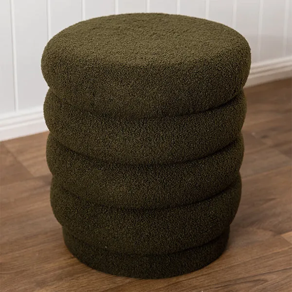 Lucia Round Boucle Stool - Khaki