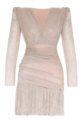 Metallic Long Sleeve Wrapped Mini Skirt Dress - Blush