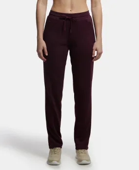 Microfiber Fabric Straight Fit Trackpants with Side Zipper Pockets - Grape Wine