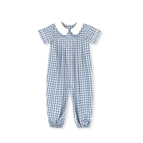 Pleated Romper | Stone Blue Check