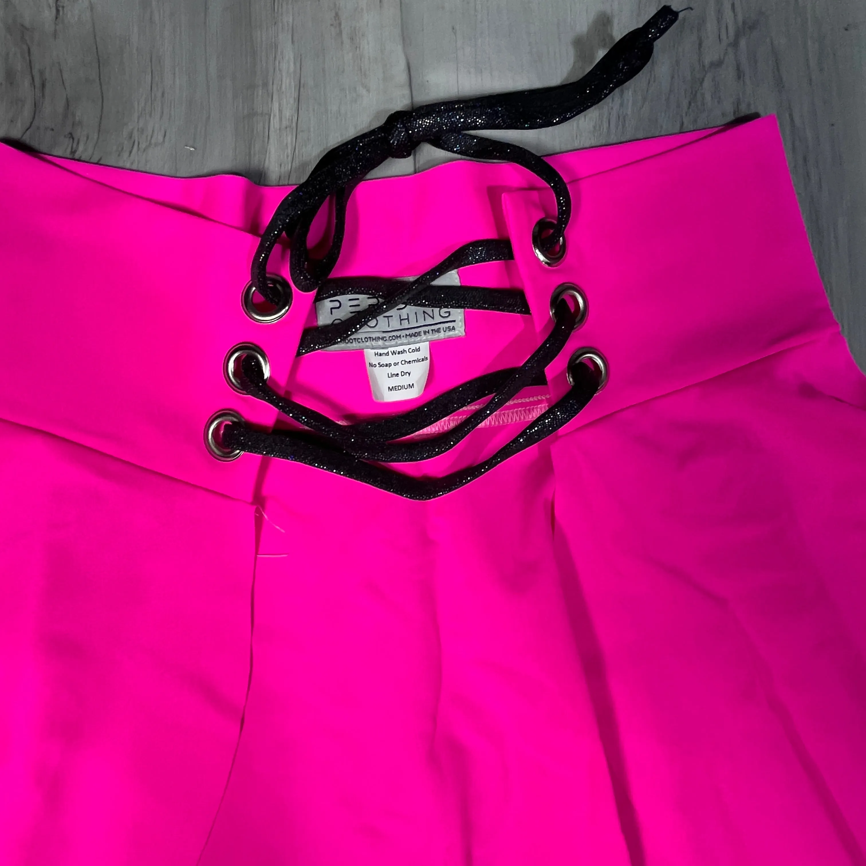 SALE - MEDIUM - Lace-Up Corset Skirt - Neon Pink Spandex