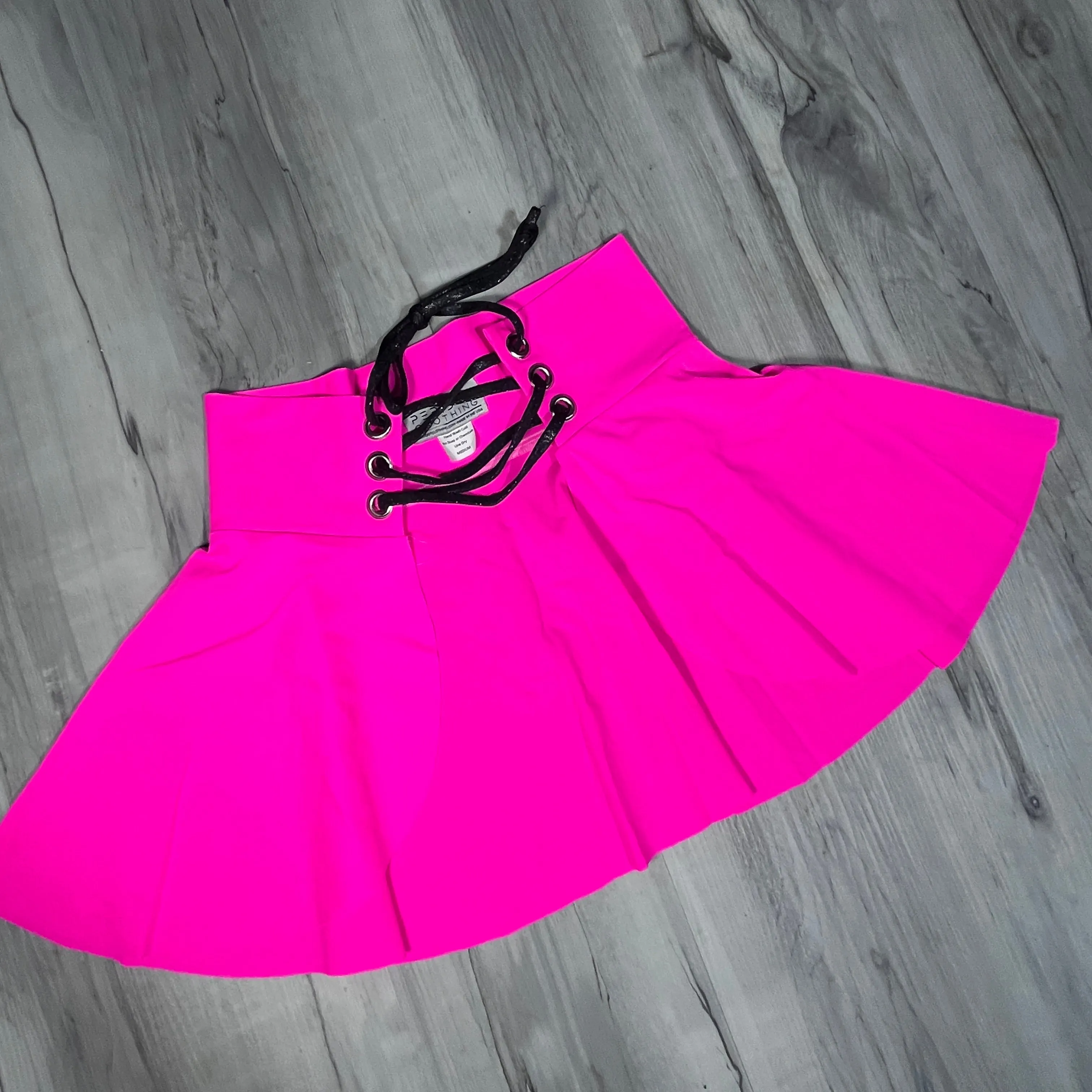 SALE - MEDIUM - Lace-Up Corset Skirt - Neon Pink Spandex