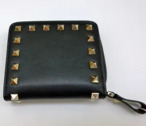 Valentino Garavani Compact Wallet in Black Leather Zipper