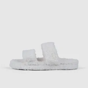 White Two Strap Sherpa Slide